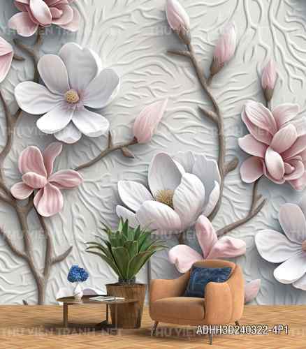 Tranh dán tường Hoa 3D- ADHH3D240322-4P1 - Tranh tường chất lượng cao